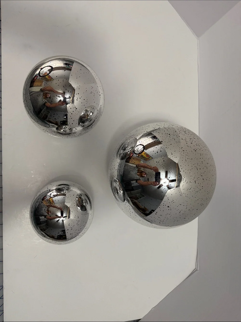 Valerie Parr Hill set of 3 Mercury Glass Silver Spheres with timers